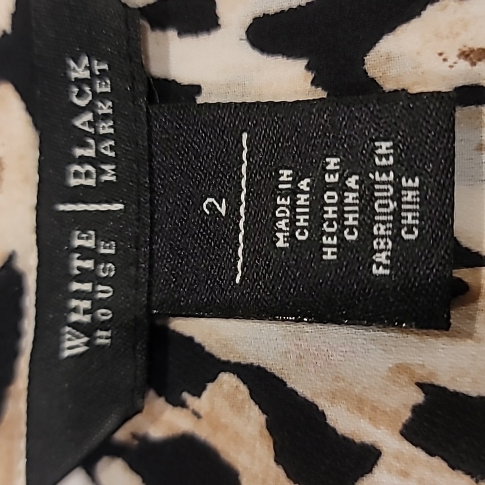 White House Black Market Cris Cross Cheetah Print Blouse Top Black Tan 2 - Picture 12 of 14